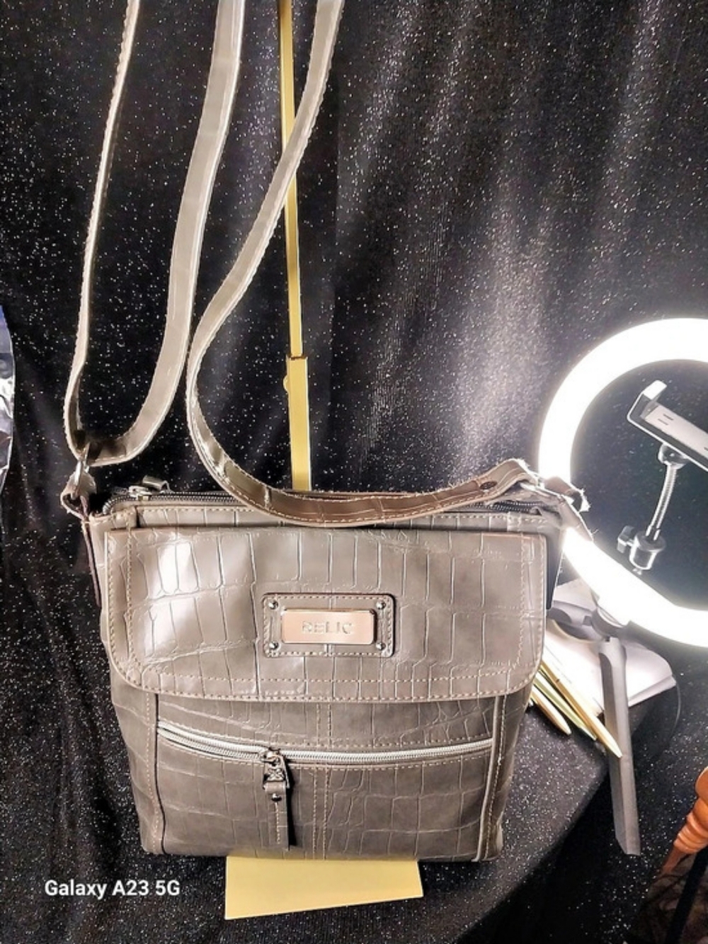 Vintage Relic Crocodile-Embossed Crossbody in Gray